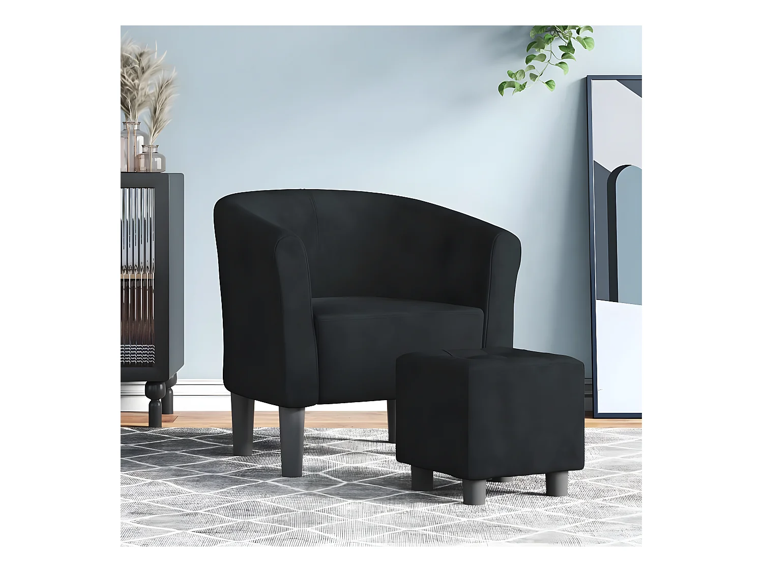 Fauteuil cabriolet avec repose-pied noir velours