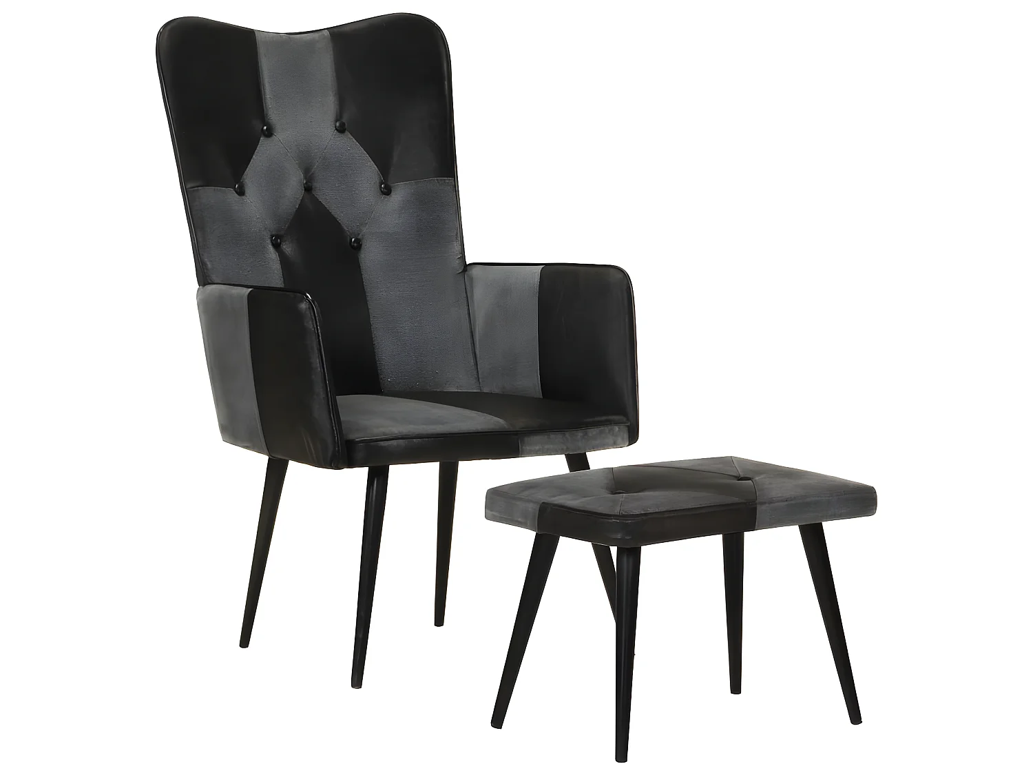 Fauteuil met voetsteun Zwart Echt leer en canvas