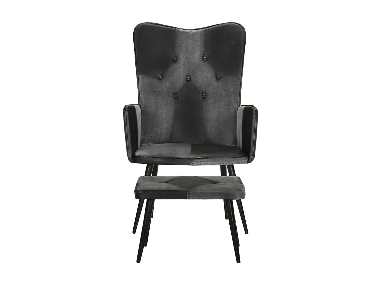 Fauteuil met voetsteun Zwart Echt leer en canvas