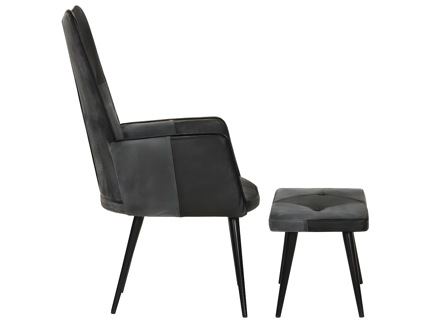 Fauteuil met voetsteun Zwart Echt leer en canvas