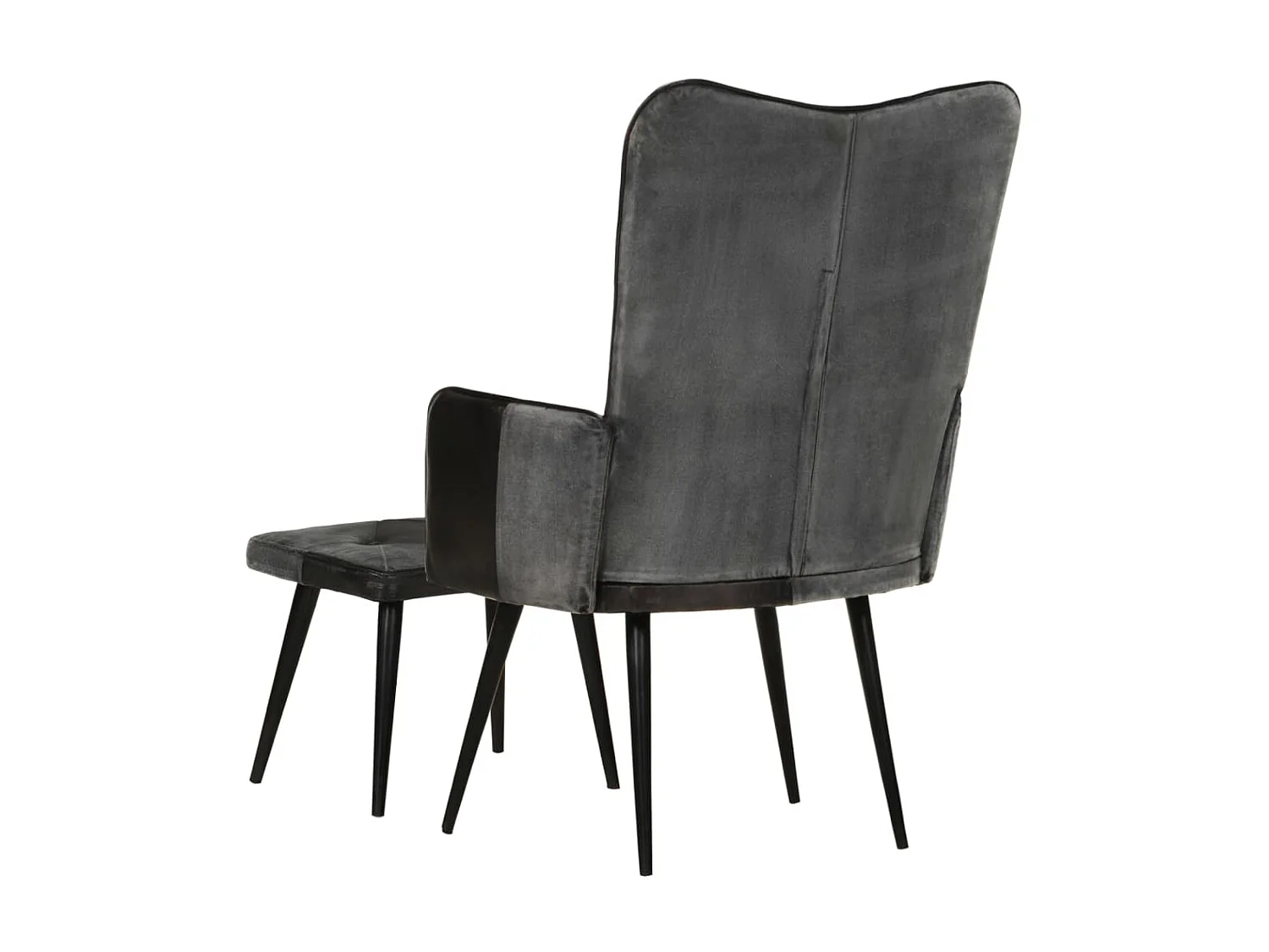 Fauteuil met voetsteun Zwart Echt leer en canvas