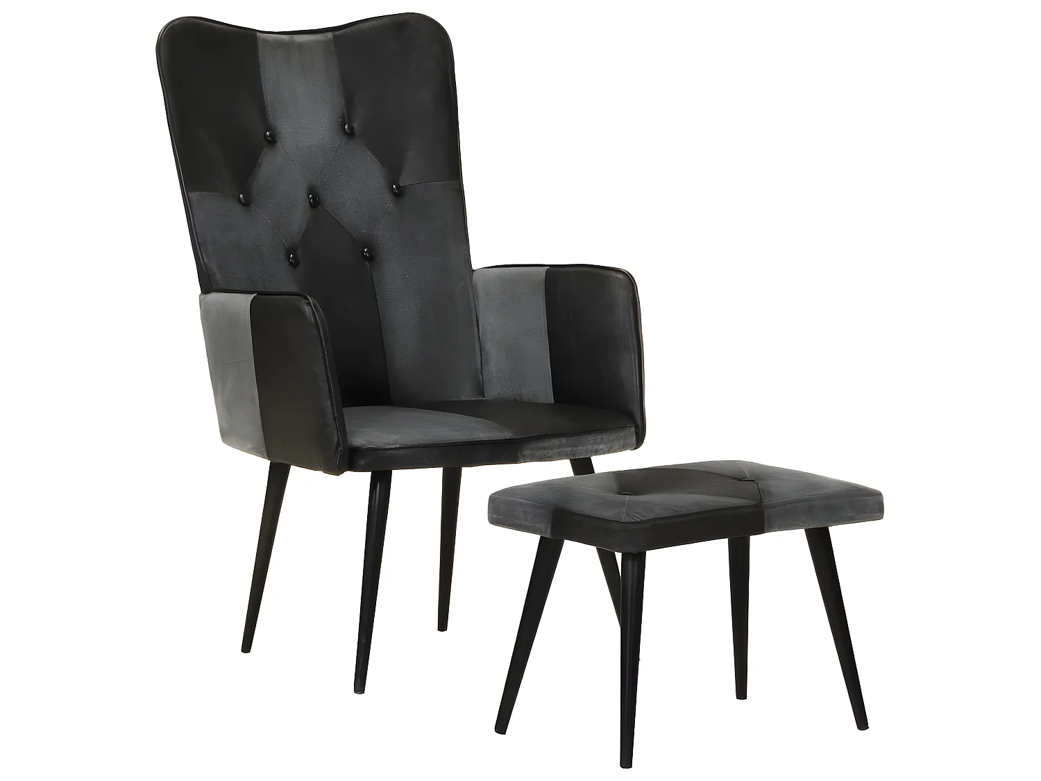 Fauteuil met voetsteun Zwart Echt leer en canvas