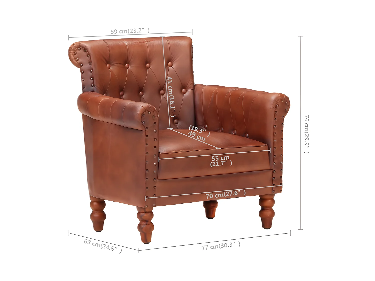 Fauteuil Marron Cuir de chèvre véritable