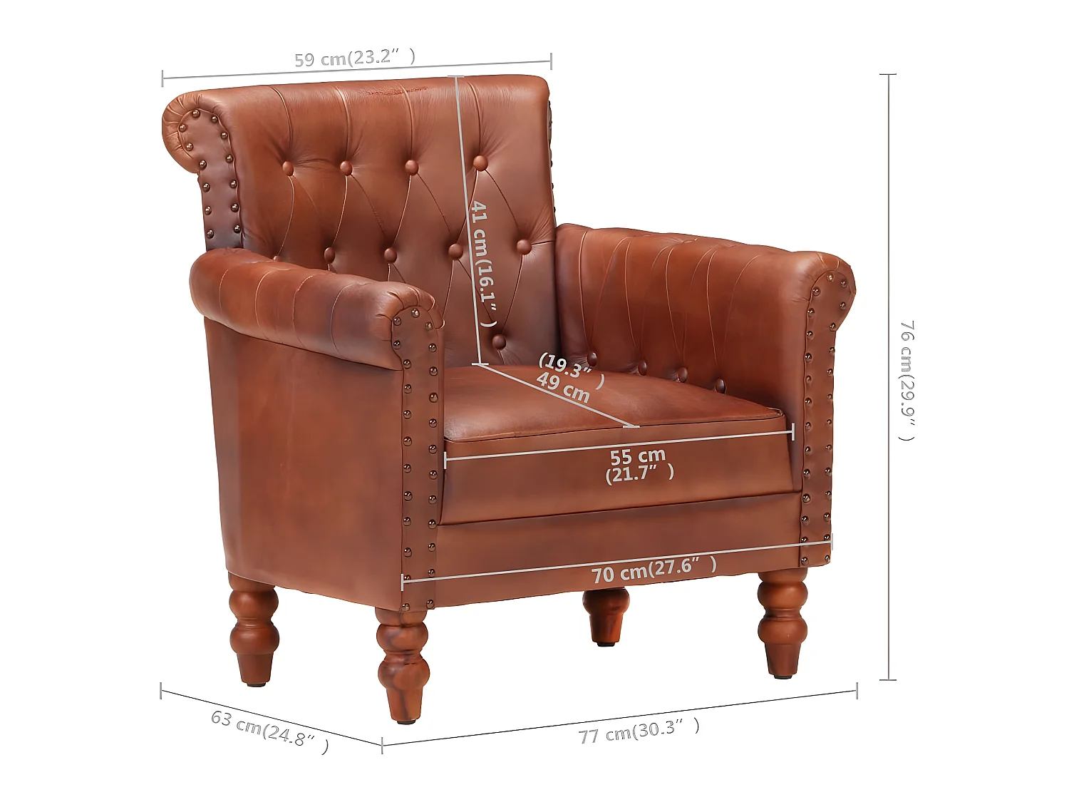 Fauteuil Marron Cuir de chèvre véritable