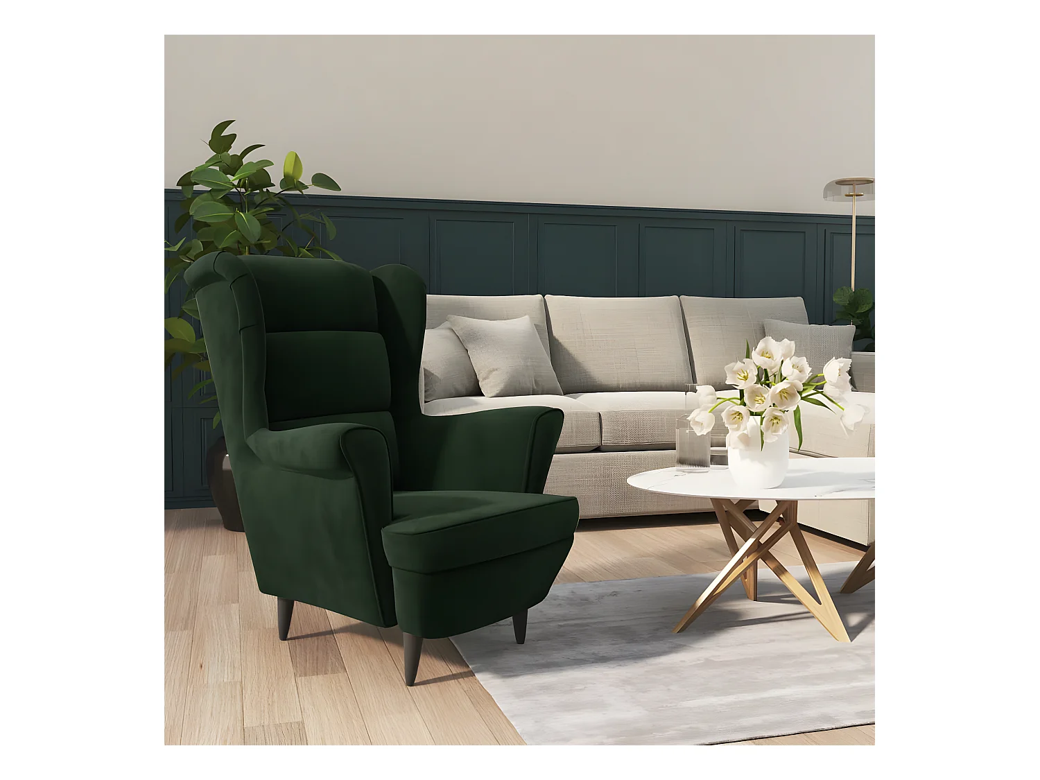 Fauteuil vert foncé velours