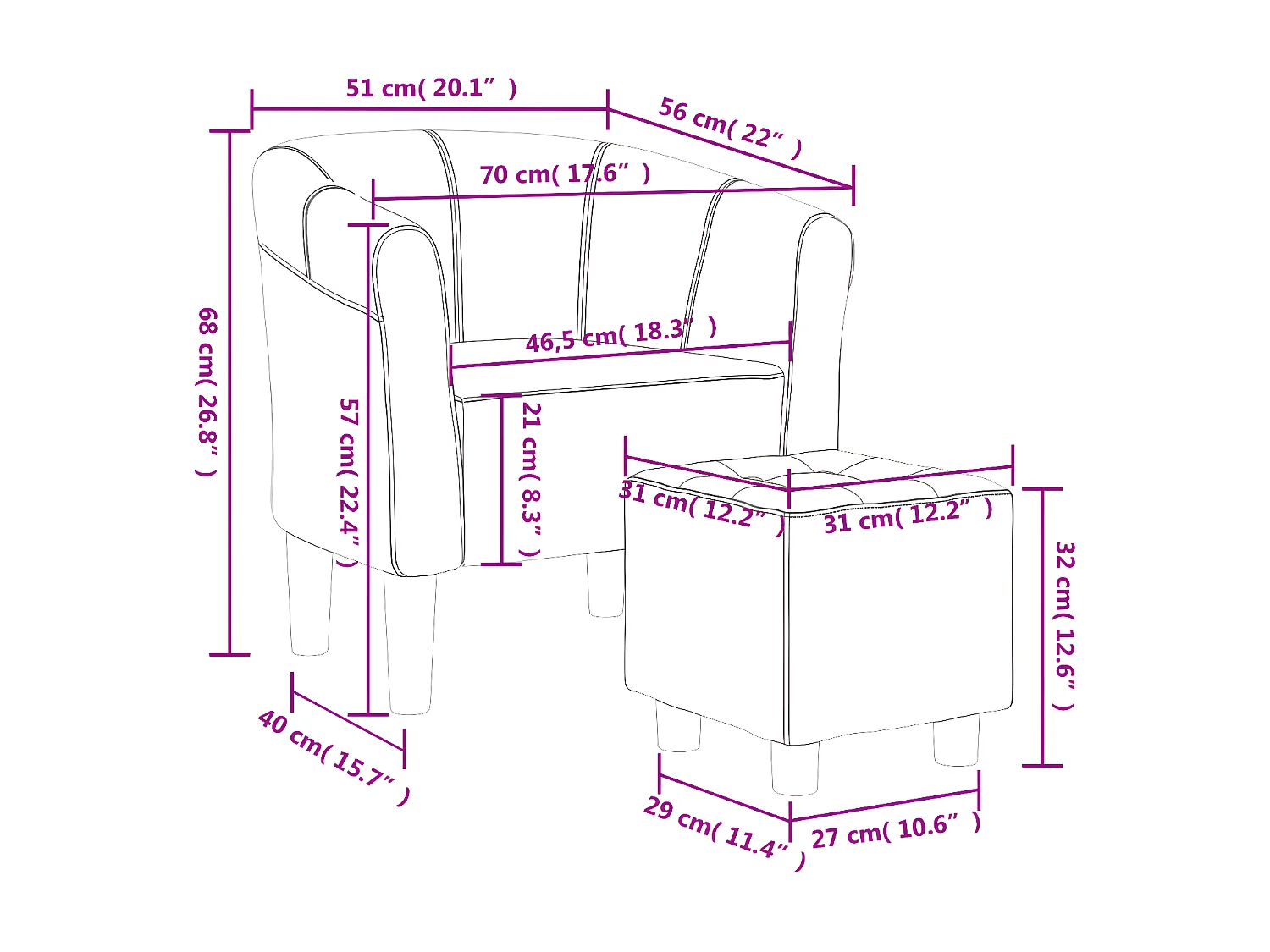 Fauteuil cabriolet avec repose-pied marron tissu