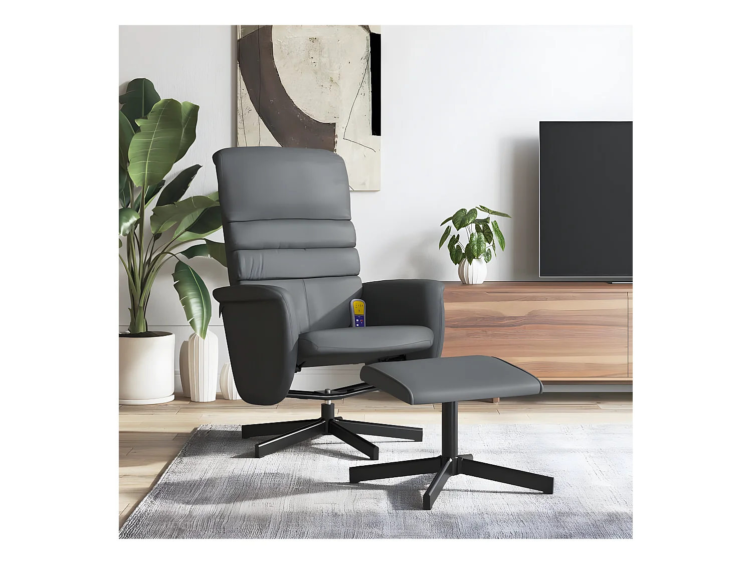 Fauteuil inclinable de massage avec repose-pied gris similicuir
