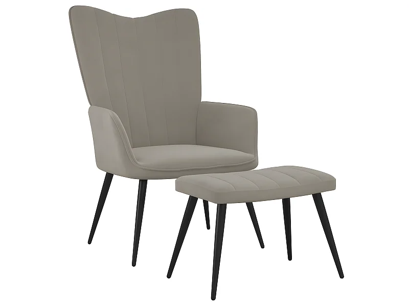 Chaise de relaxation avec repose-pied Gris clair Velours