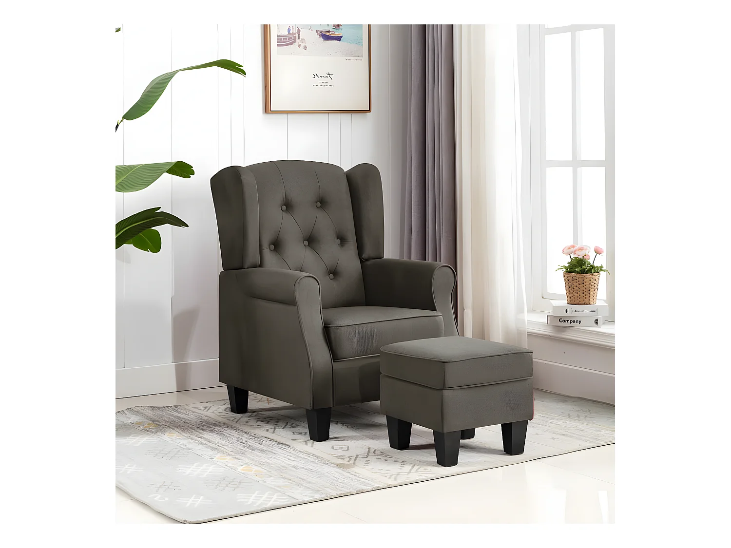 Fauteuil avec repose-pied Taupe Tissu