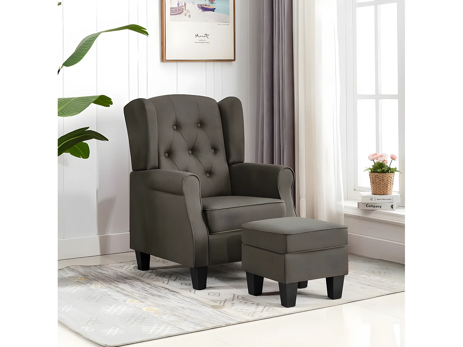 Fauteuil avec repose-pied Taupe Tissu