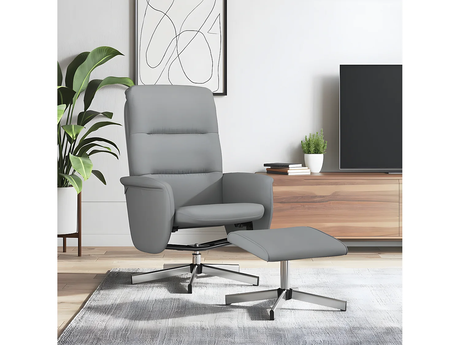 Fauteuil inclinable avec repose-pied gris clair tissu