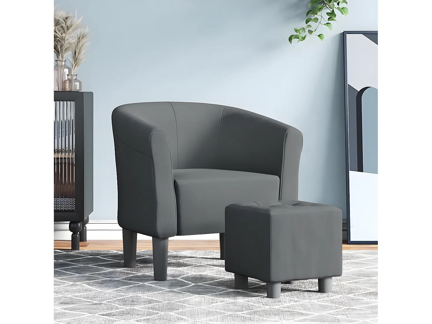 Fauteuil cabriolet avec repose-pied gris foncé tissu