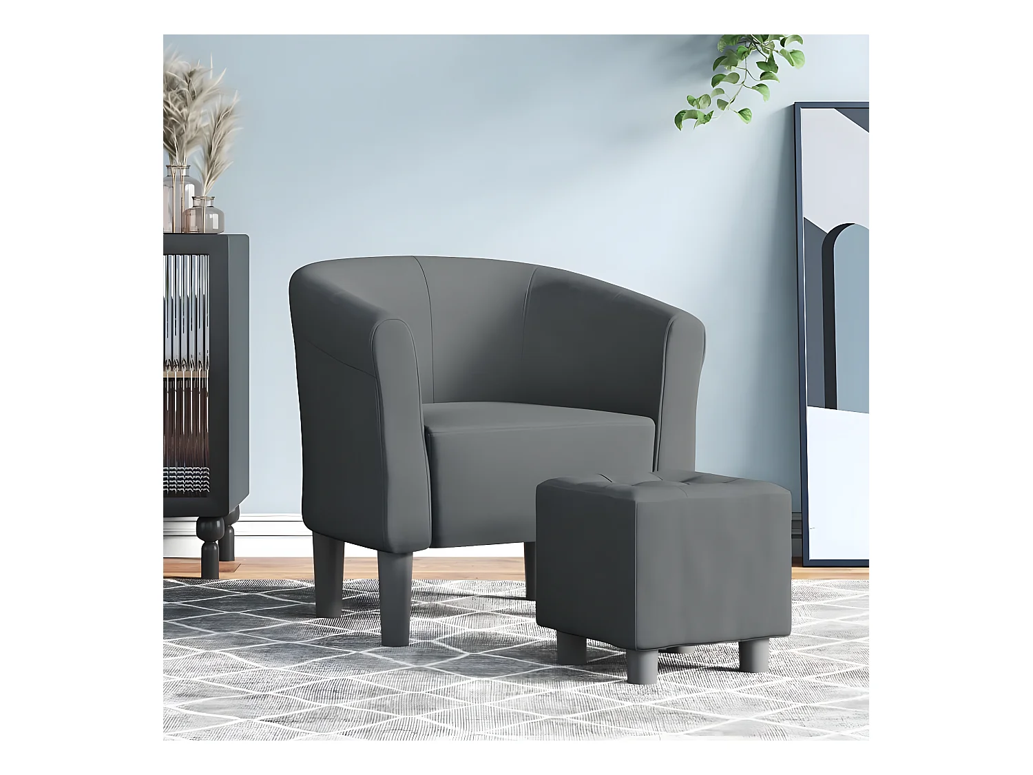 Converteerbare fauteuil met donkergrijze stoffen voetsteun