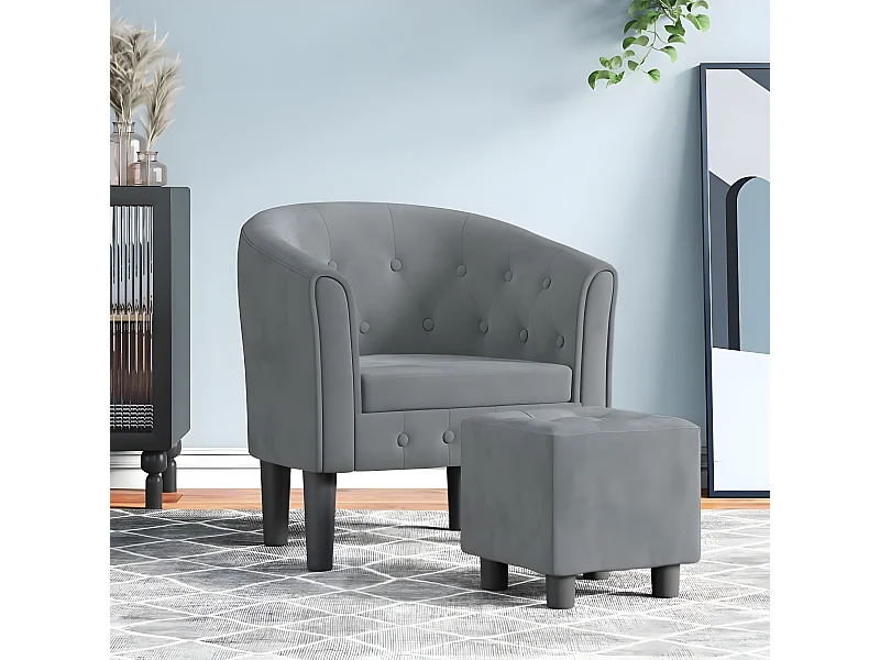 Fauteuil cabriolet avec repose-pied gris foncé velours