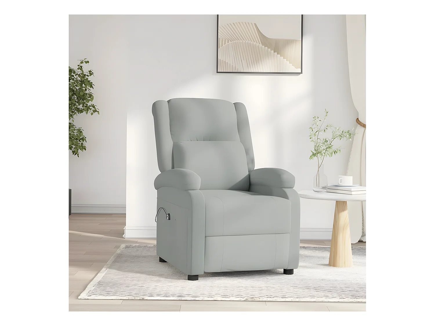 Sillón reclinable eléctrico de terciopelo gris claro