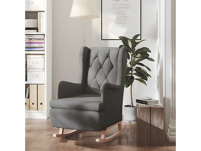 Fauteuil met schommelpoten in rubberhout Donkergrijze stof