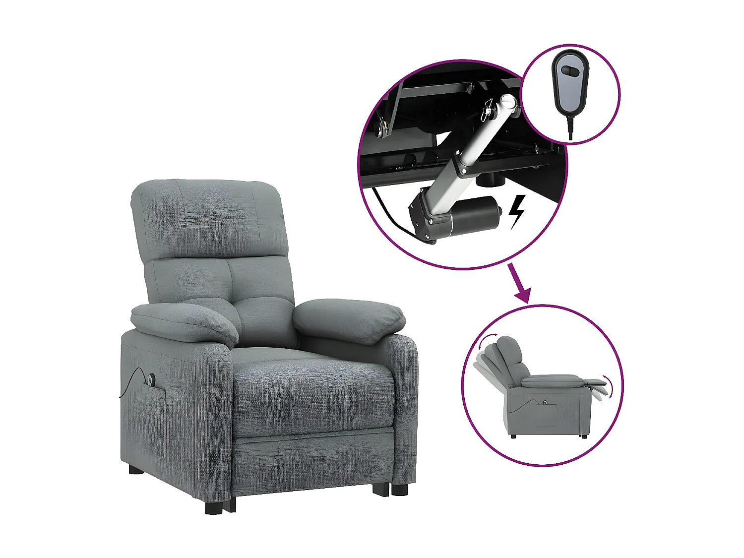 Sillón reclinable eléctrico de tela gris oscuro