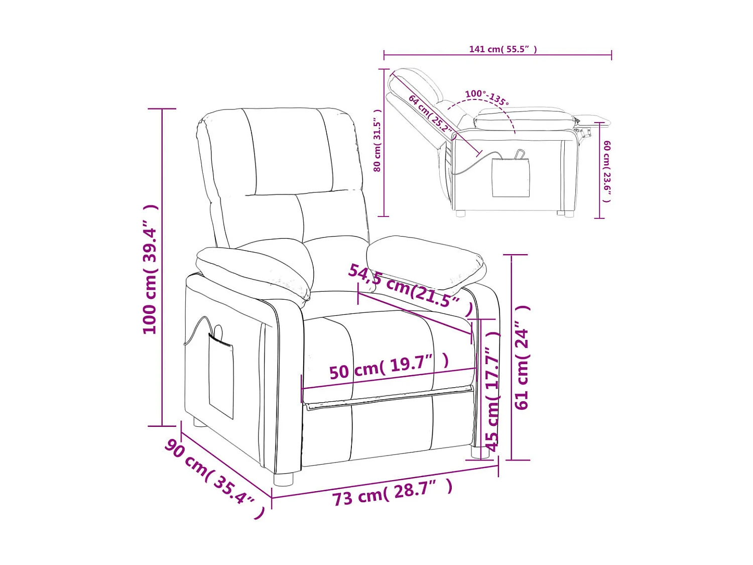 Sillón reclinable eléctrico de tela gris oscuro