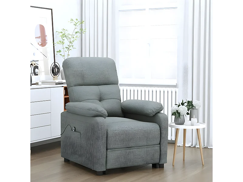 Sillón reclinable eléctrico de tela gris oscuro