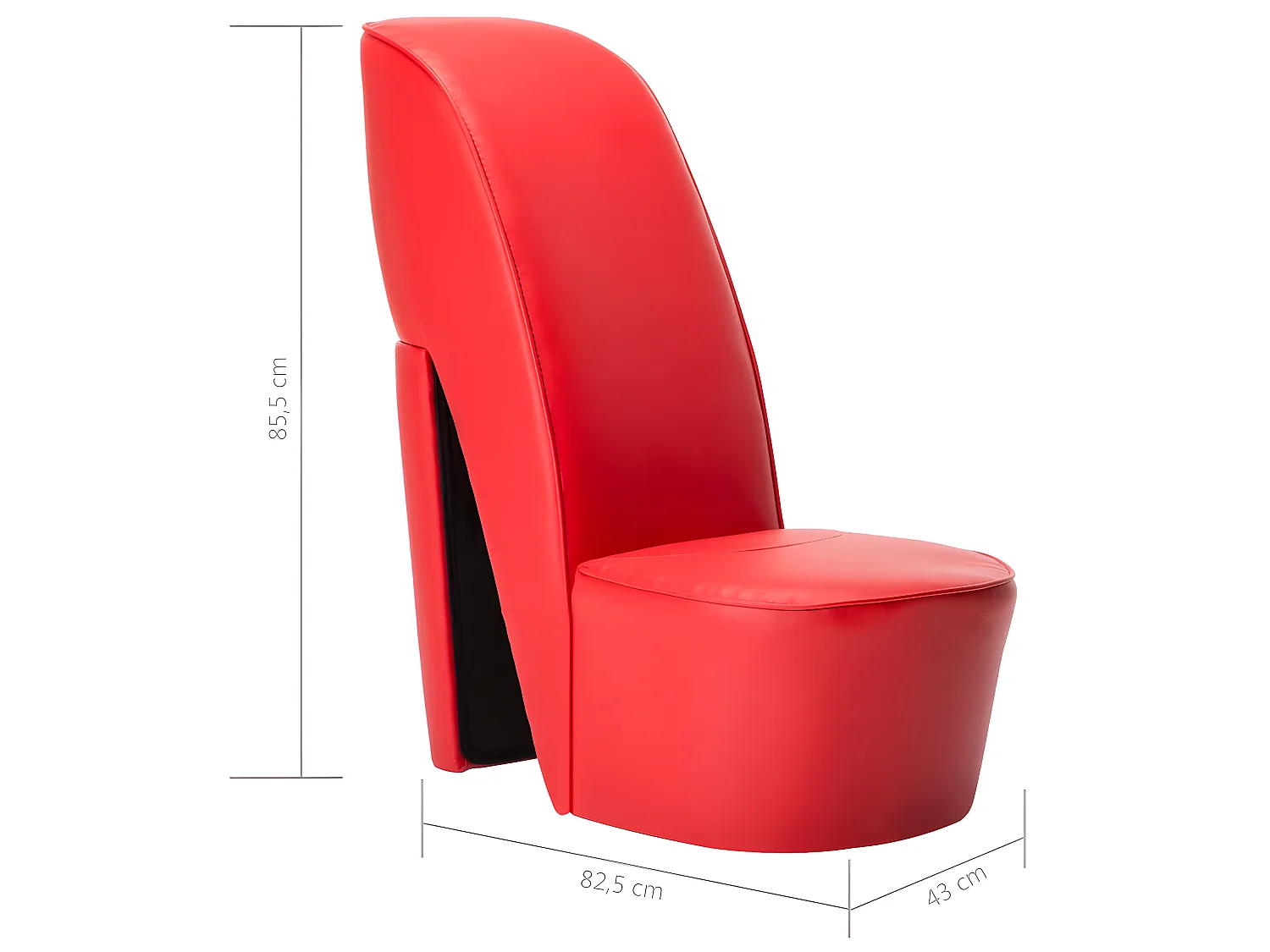 Cadeira para sapatos de salto alto em couro sintético vermelho