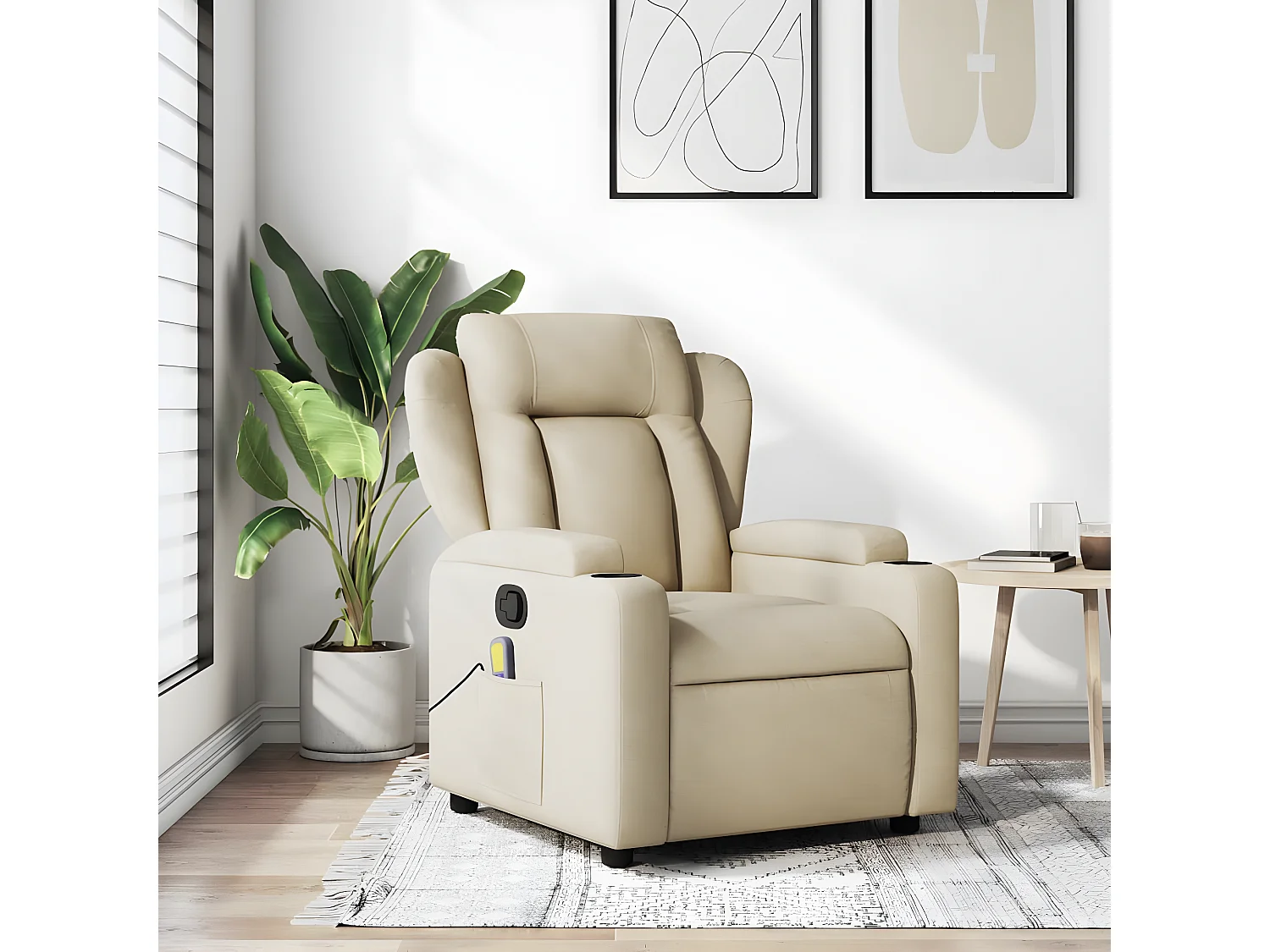 Fauteuil de massage inclinable Crème Tissu
