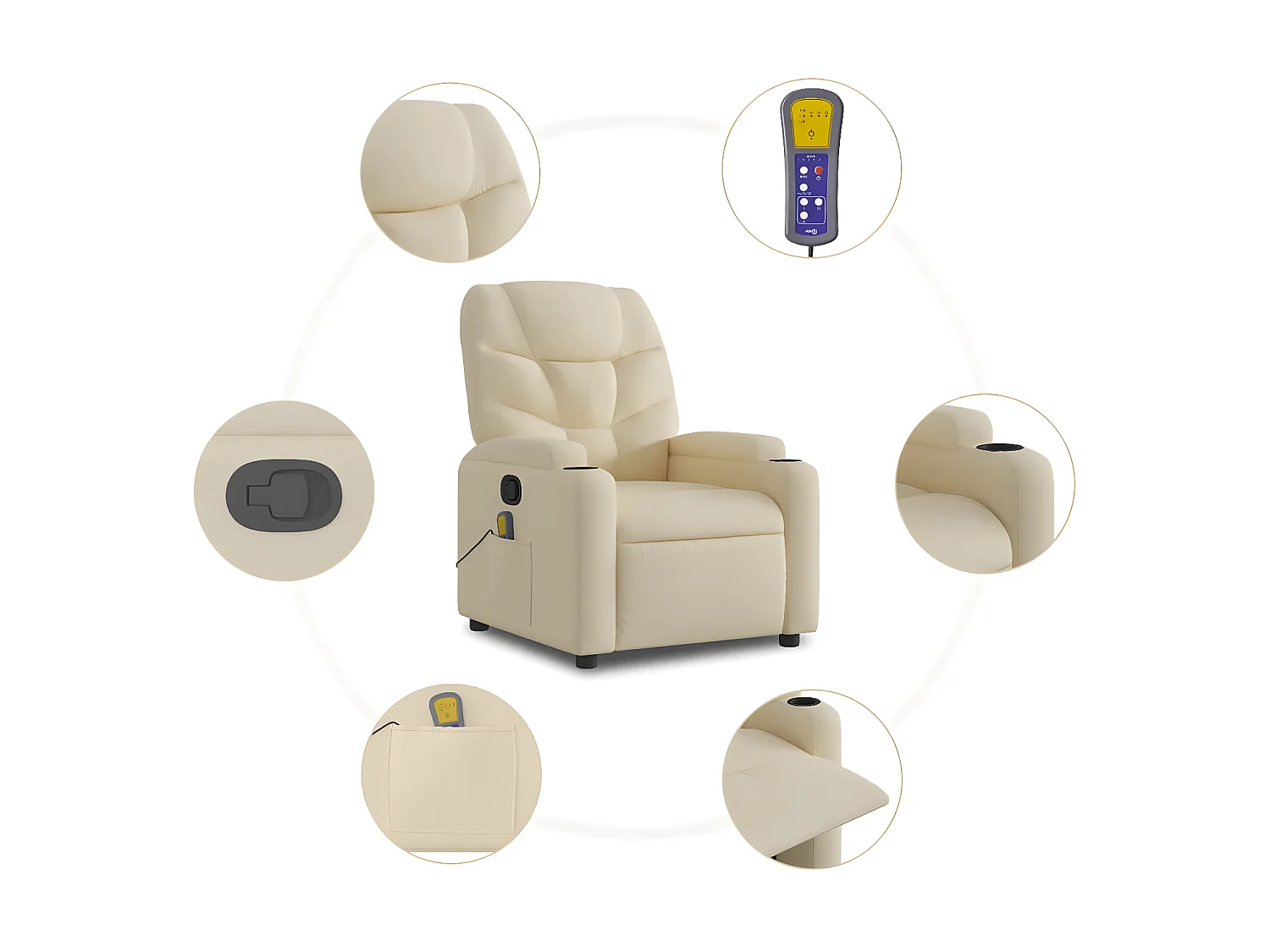 Sillón de masaje reclinable de tela color crema