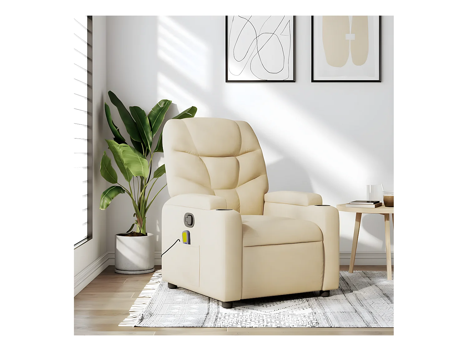 Fauteuil de massage inclinable Crème Tissu