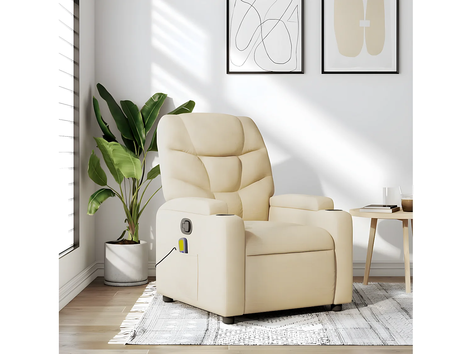 Cadeira de massagem reclinável em tecido creme