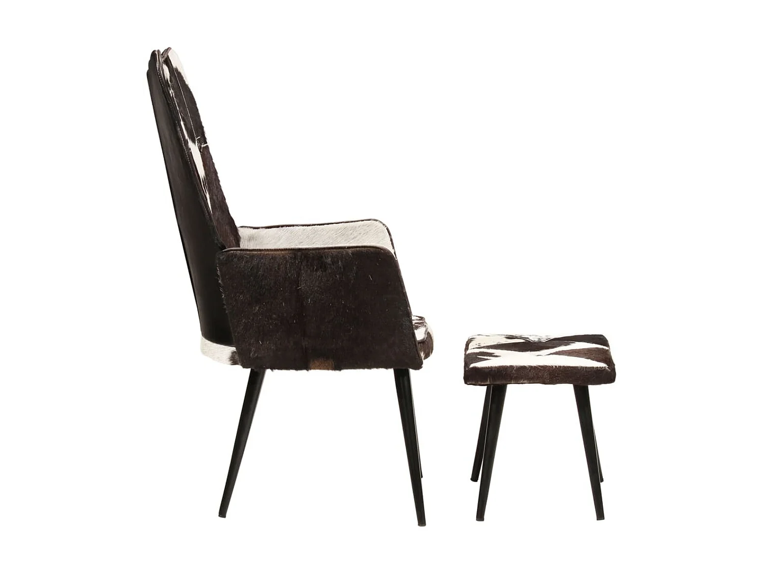Chaise à oreilles avec repose-pied Noir Cuir véritable