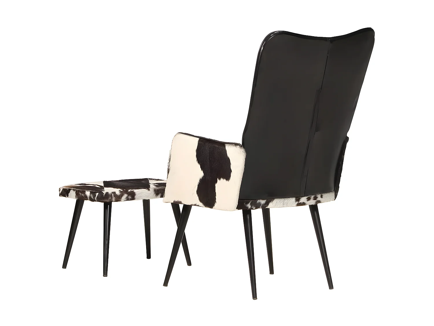 Chaise à oreilles avec repose-pied Noir Cuir véritable