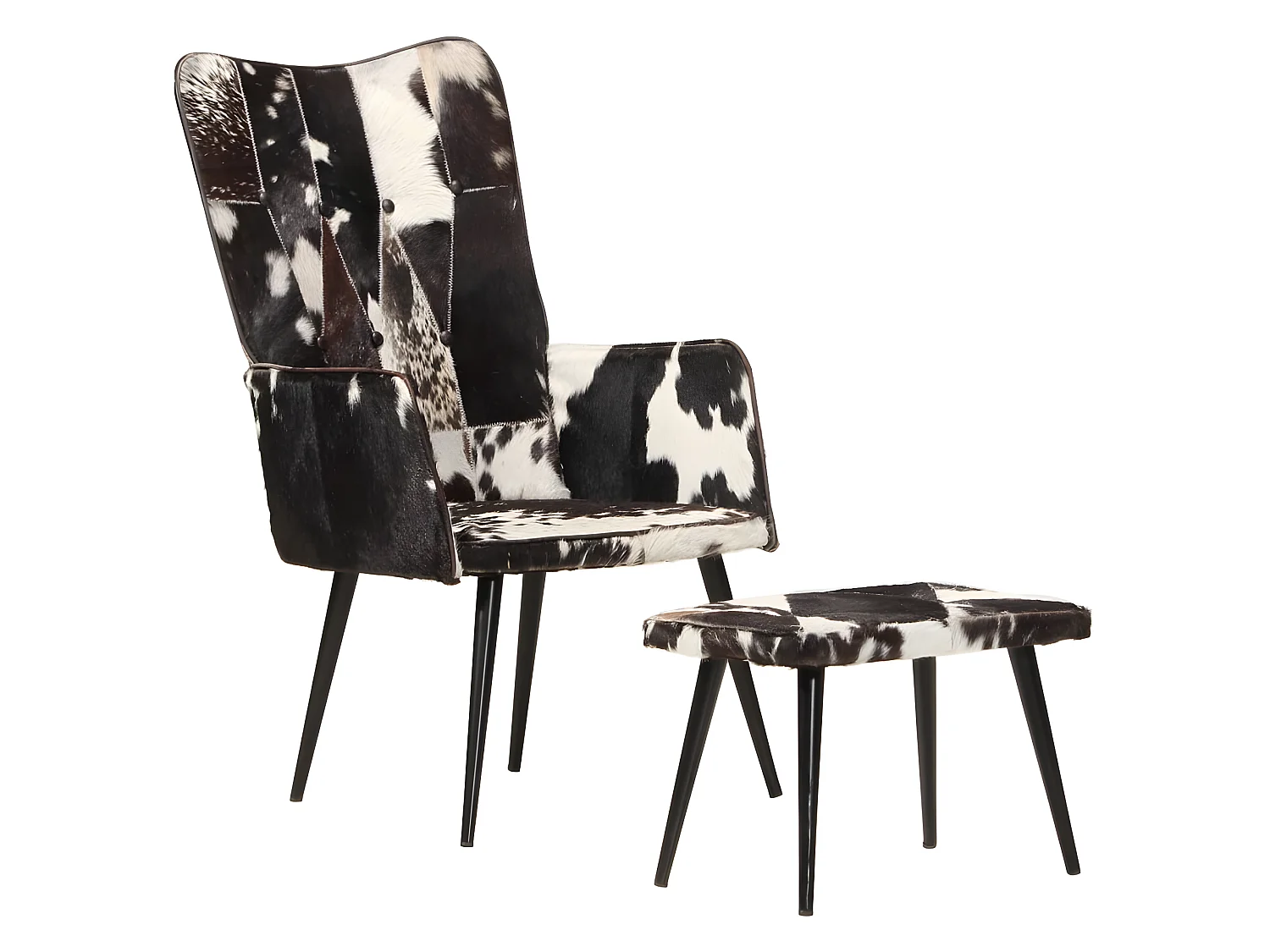 Vleugelfauteuil met voetsteun Zwart Echt leer