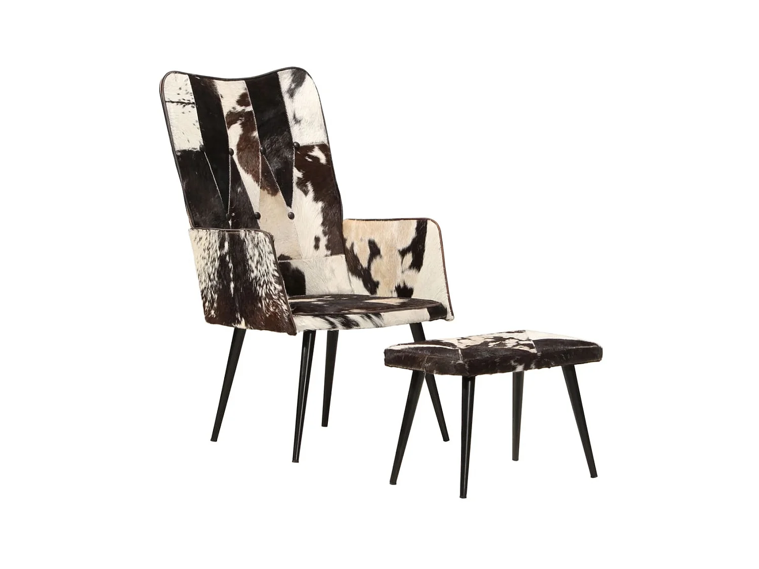 Vleugelfauteuil met voetsteun Zwart Echt leer