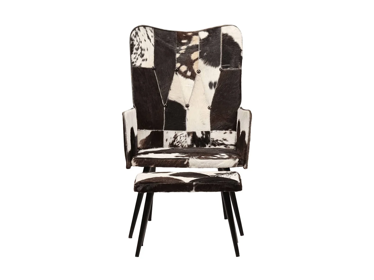 Vleugelfauteuil met voetsteun Zwart Echt leer