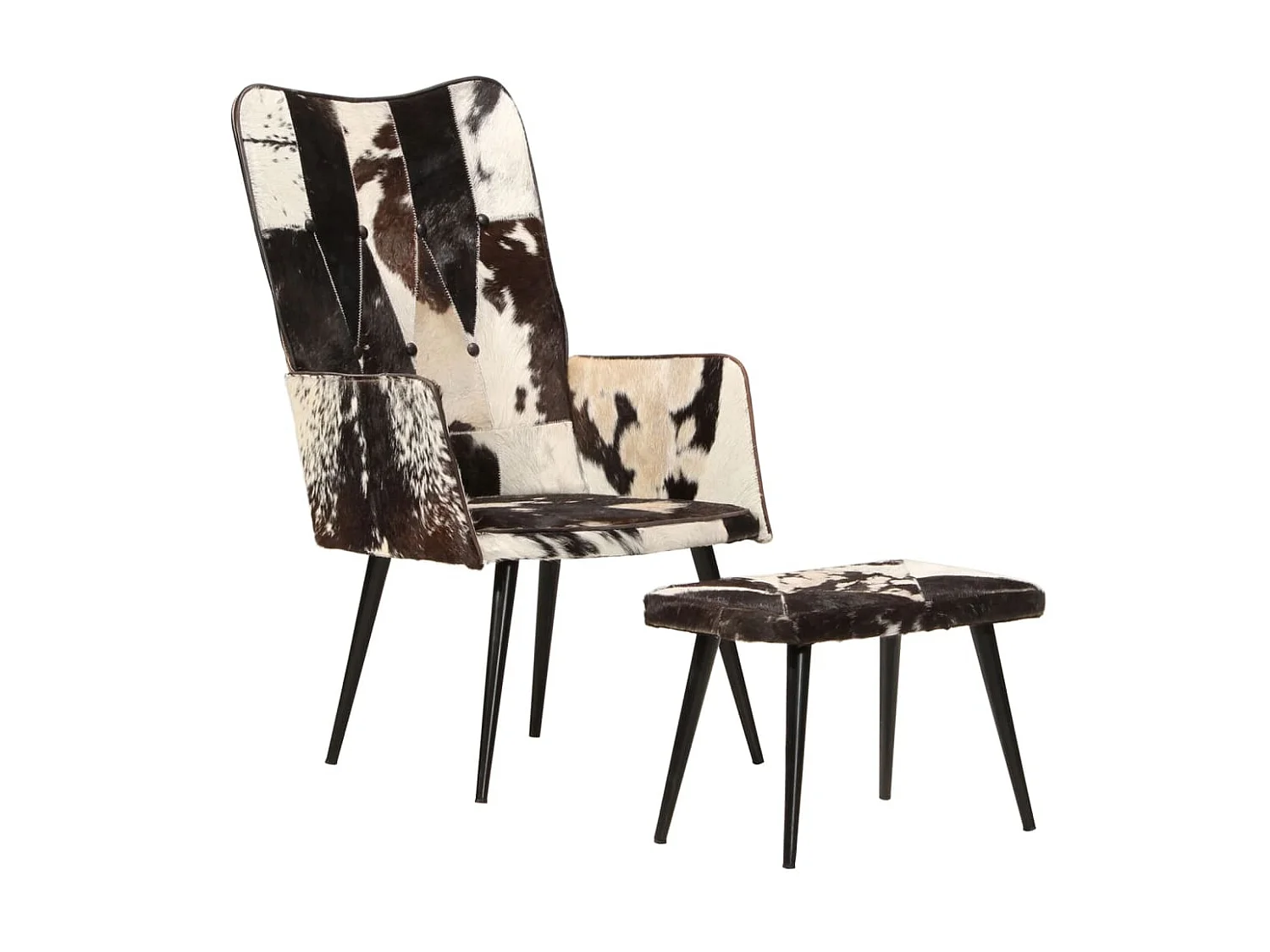 Vleugelfauteuil met voetsteun Zwart Echt leer