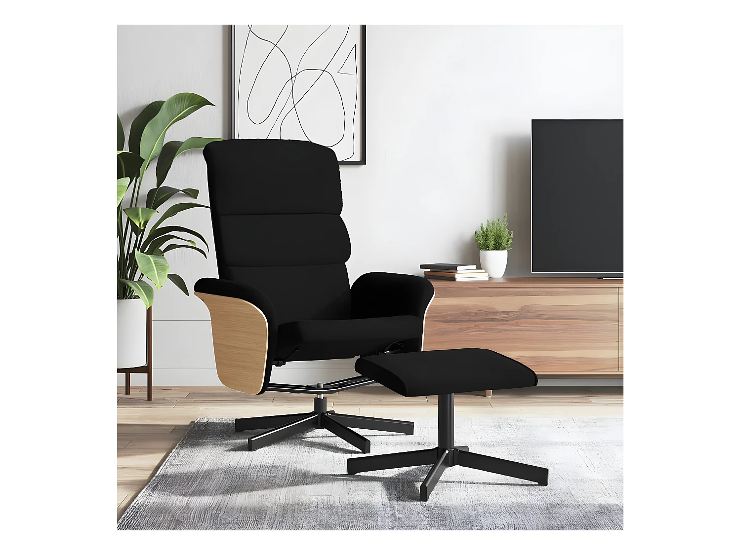 Fauteuil inclinable avec repose-pied noir tissu