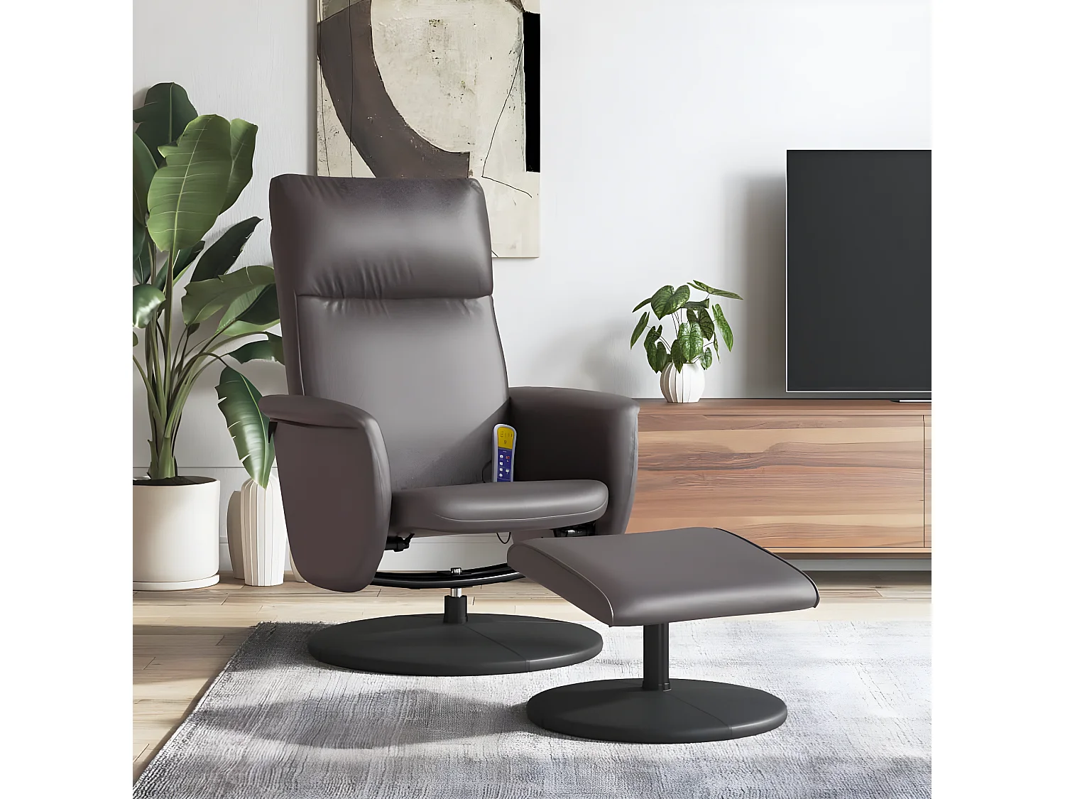 Fauteuil inclinable de massage avec repose-pied gris similicuir