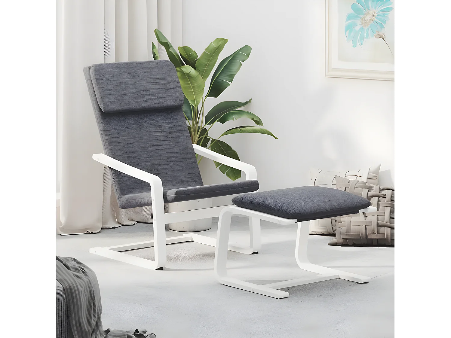 Chaise de relaxation avec repose-pied Gris foncé Tissu