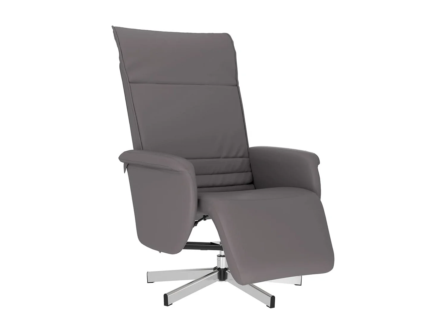 Sillón reclinable con reposapiés de piel sintética gris.