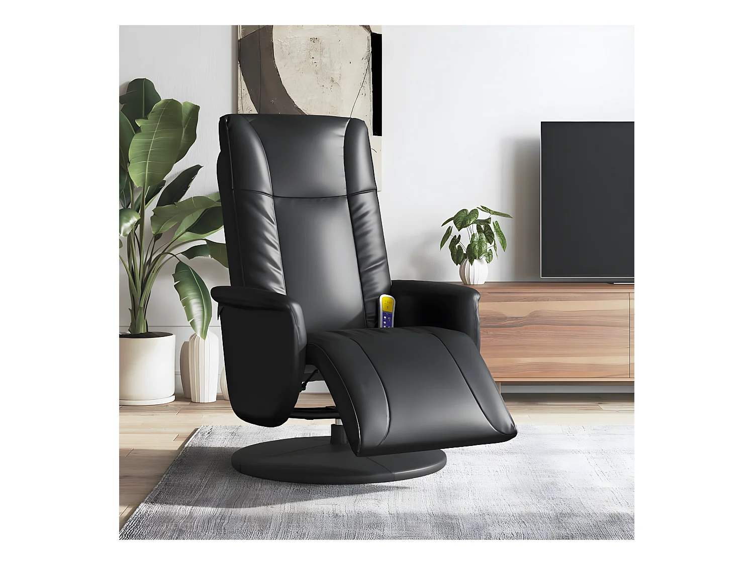 Fauteuil inclinable de massage repose-pieds noir similicuir