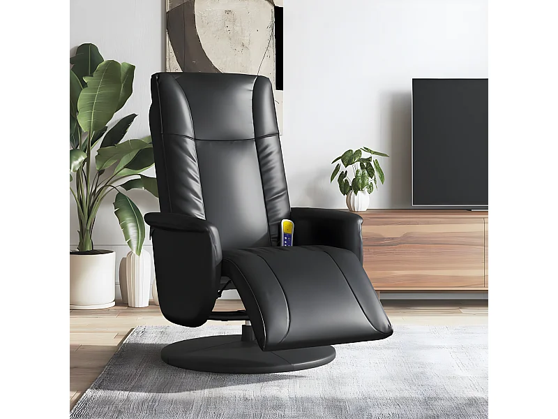 Fauteuil inclinable de massage repose-pieds noir similicuir
