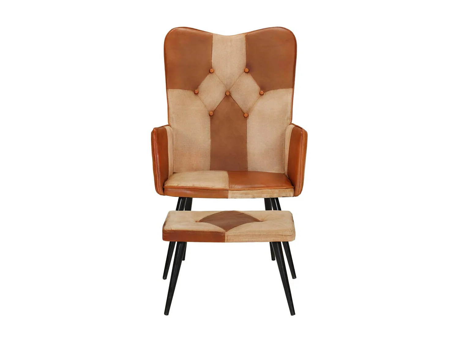 Fauteuil avec repose-pieds Marron Cuir véritable et toile