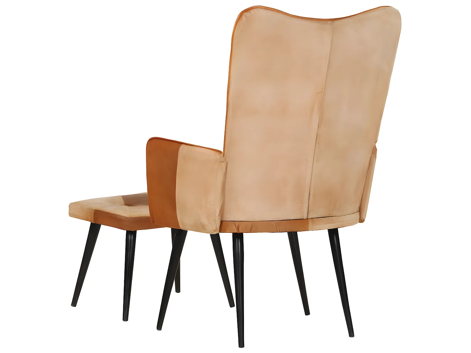 Fauteuil avec repose-pieds Marron Cuir véritable et toile