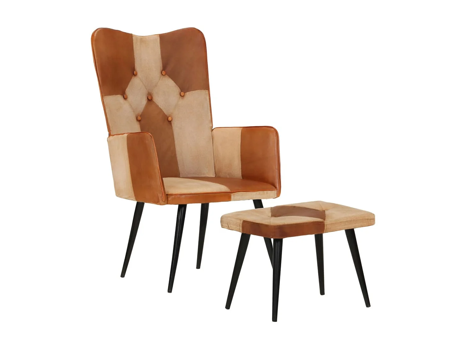 Fauteuil avec repose-pieds Marron Cuir véritable et toile