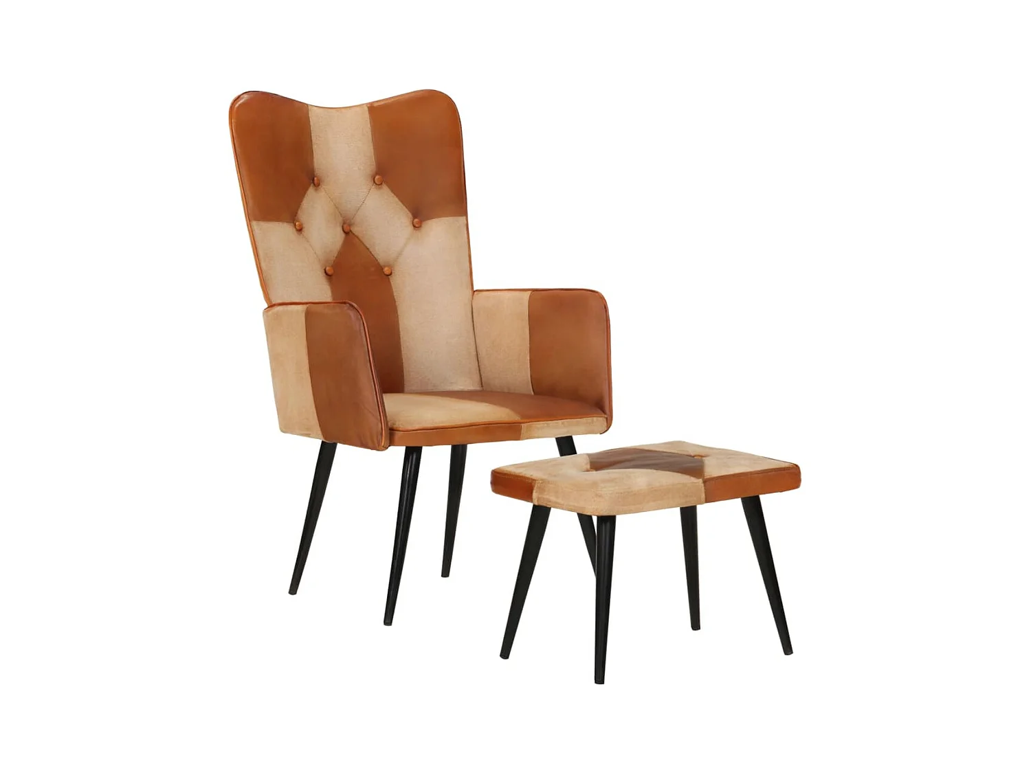 Fauteuil met voetsteun Bruin Echt leer en canvas