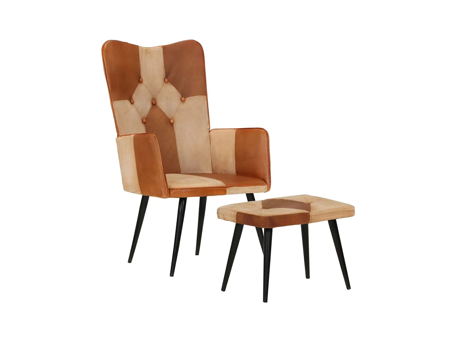 Fauteuil met voetsteun Bruin Echt leer en canvas