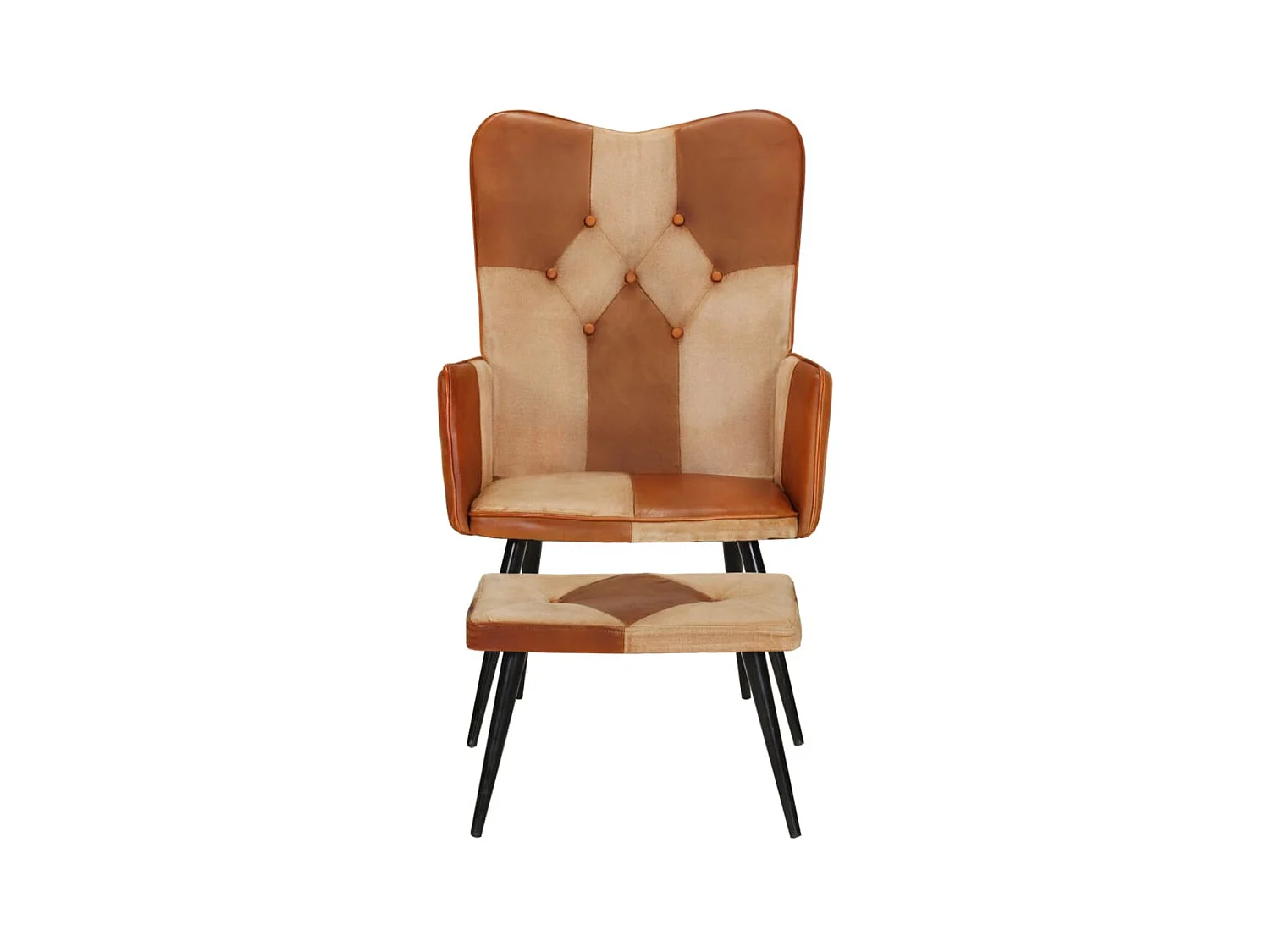 Fauteuil met voetsteun Bruin Echt leer en canvas