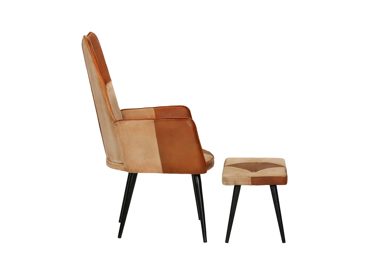 Fauteuil met voetsteun Bruin Echt leer en canvas