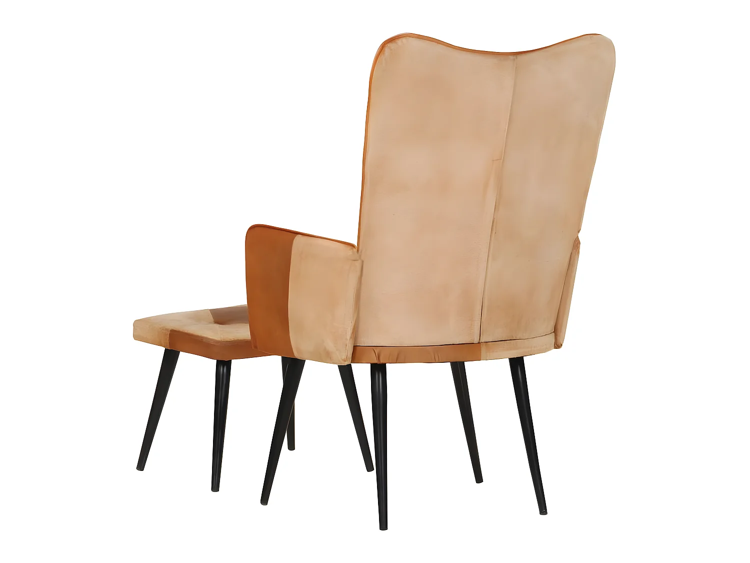 Fauteuil met voetsteun Bruin Echt leer en canvas