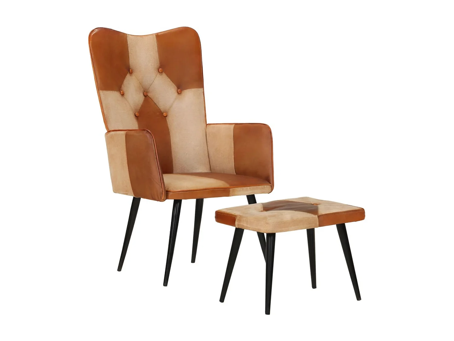 Fauteuil met voetsteun Bruin Echt leer en canvas