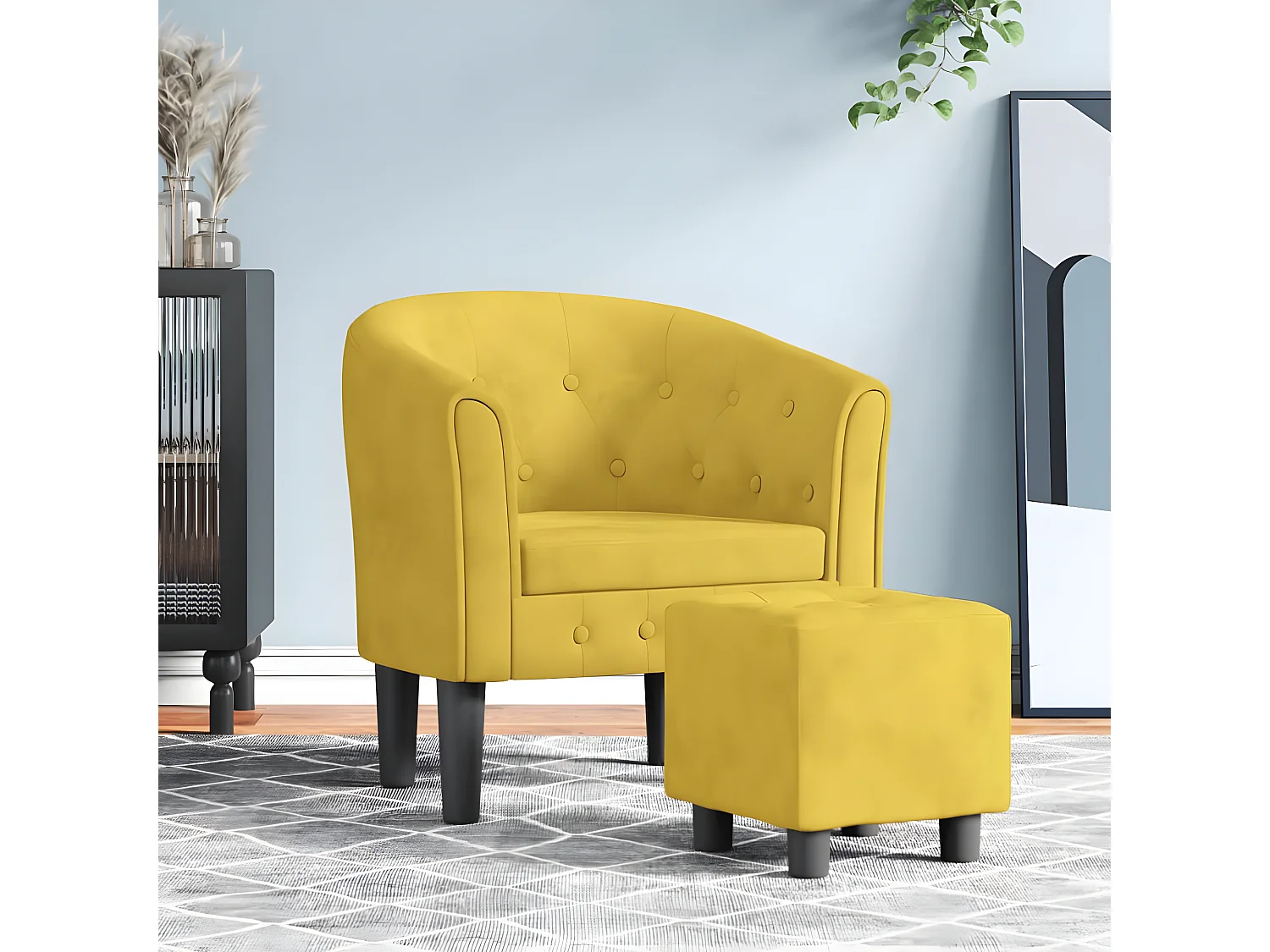 Poltrona conversível com apoio para os pés em veludo amarelo